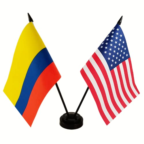 Zigvert American & Colombia Desk Flag Set, American & Colombian Table Flag, 8 X 5 Inches American & Colombia Deluxe Desk Flag - Miniature American & Colombia Table Flag #TOP20