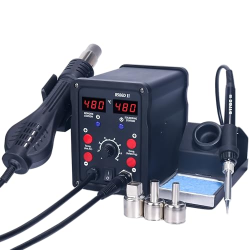 8586D Soldering Station 2 IN 1 Hot Air Gun Solder Station with 2 Digital display,10-Minute Sleep Mode for SMD Rework(8586D-II)