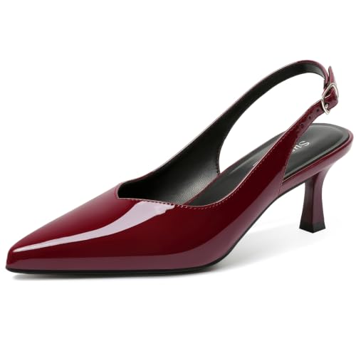 Image of Susanny Slingback Kitten Heels Elegant Dressy Pumps for Women Closed Pointy Toe Sexy Chunky High Heels Wedding Bride Prom Party Dress Shoes
