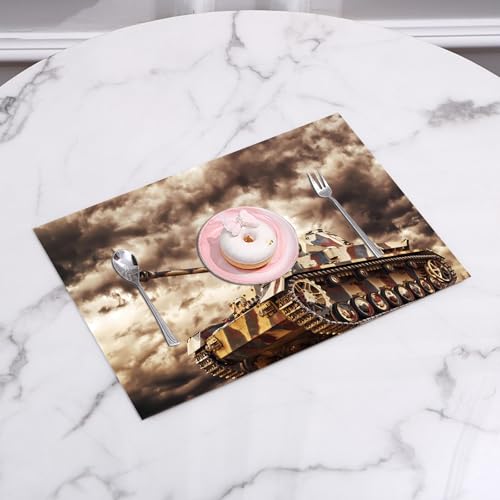 EYLOZS Tovagliette Lavabili,Set di 4 Tovagliette Colazione in PVC,Antiscivolo,Resistenti al Calore,per Tavolo da Cucina,Vecchio carro armato della prima o seconda guerra mondiale,45x30cm