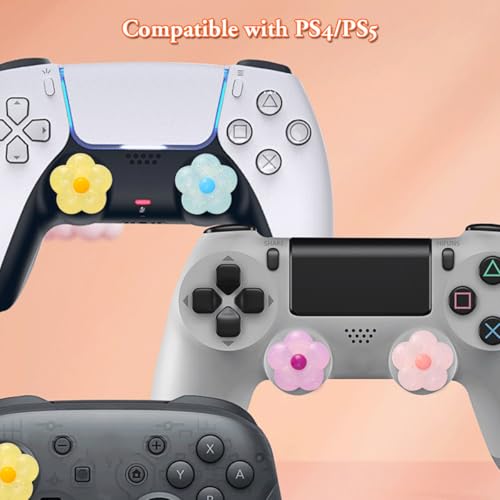 Image of PERFECTSIGHT Cute Glitter Flowers Thumb Grip Caps for Switch 2, PS5, PS4, Xbox Series X /S, Xbox One, Switch PRO Controller, 4PCS Kawaii Soft 3D Analog Thumbsticks Grips Joystick Cover
