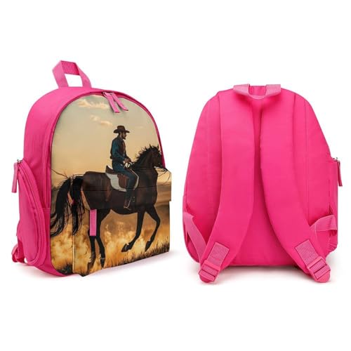 Cowboys Riding Horses Backpack for Men Women, Durable Small Bookbag Lightweight Daypack for Travel, Hiking, Pink-style4