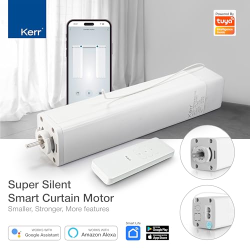 Image of Kerr Plastic Smart Motorised Curtain Motor, Tuya Zigbee, Supports One Touch, Remote, APP & Voice Control, Compatible with Alexa and Google Home, White