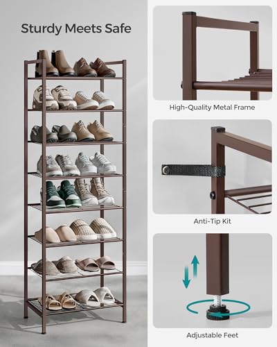 Image of SONGMICS Metal Shoe Rack, Free Standing Shoe Organizer for Entryway Closet Garage Small Spaces, Heavy-Duty Slim Steel Storage Shelf, 8-Tier, Fits 16-24 Pairs, Bronze ULMR028A01