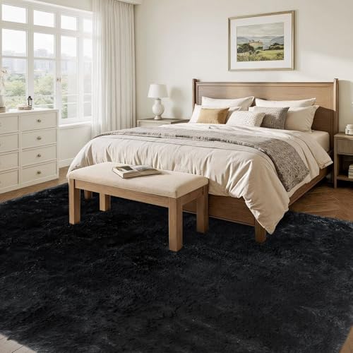 OMERAI Alfombra de Salón y Habitación, Grande y Negra, de Yute Rectangular, 90x150cm, Pelo Largo - imagen 8