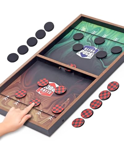 Play Nation 3-in-1 Wooden Board Game – Sling Puck, Ludo & Snakes & Ladders, Double-Sided Fastest Finger Game for Kids & Adults, Indoor Family Fun, String Hockey Game, Birthday & Party Gift