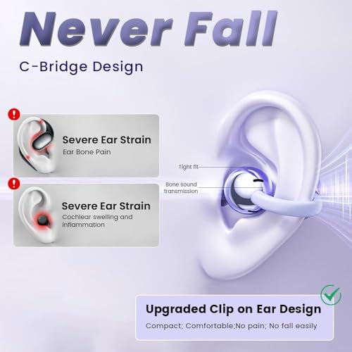 Image of Ear Clip Earbuds Mini Open Ear Headphones Wireless Bluetooth Earphones for Sport Workout Driving Walking Running Compatible with iPhone Android (Purple)