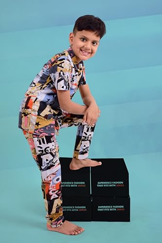 Image of 3BROS Unisex Pure Cotton Short Sleeve Kids Night Dress for Boys & Girls Nightwear /Sleepsuit /Sleepwear /Loungewear Night Suit for Boys and Girls Top and Pyjama Combo Set | JB20HS6031-Parent