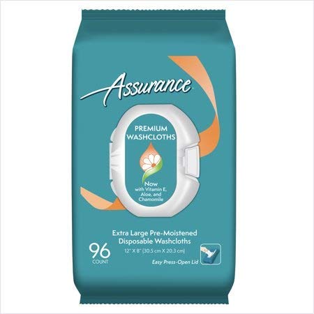 Plyycy Assurance Pre-Moistened Extra Large Disposable Washcloths, 96ct (3 Packs of 96 Counts)