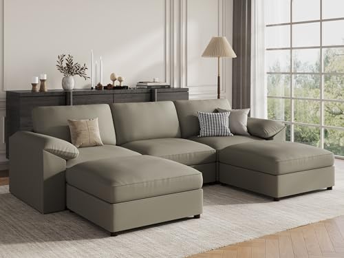 Image of EASE MOOSE Leather Sectional Couch, Oversized Modular Sectional Sofas, Wide Deep Seat Modular Couch, Scratch Resistant Faux Leather Material, U Shaped Sofa for Big Spaces