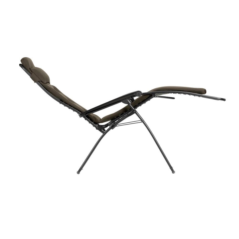 Lafuma MOBILIER - Fauteuil Matelassé Relax Zéro Gravité RSX Clip XL - Chaise Longue Multiposition Pliante Jardin et Intérieur -Toile AirComfort® Résistante - Tout Confort, France - Marron Taupe