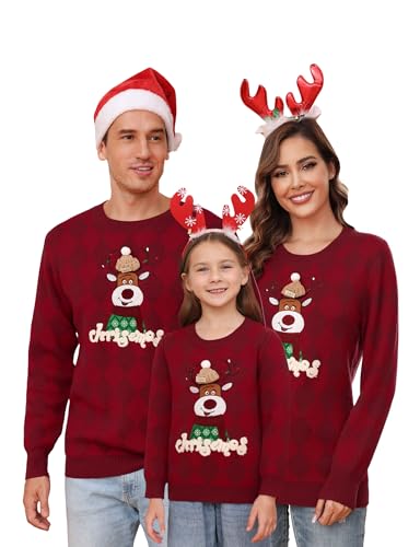 Totatuit Matching Christmas Family Sweater Ugly Xmas Reindeer Knit Pullover Sweaters Top - Main Image