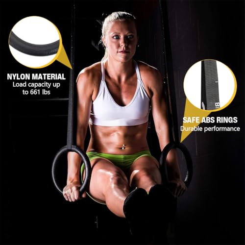 Image of Proberos Gymnastic Rings Set, 300 kg Loading Capacity, 23 mm Dia Heavy-Duty Fitness Gymnastic Rings with Adjustable Straps, Pullup Bar for Home for Balance Training, Daily Exercise, Home Gym
