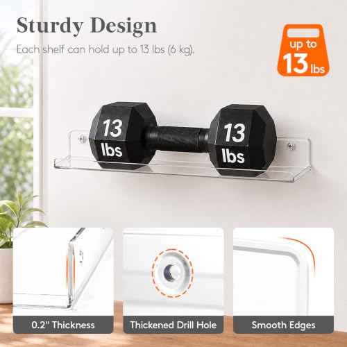 Image of Lifewit Acrylic Floating Shelves for Wall 14 inch Clear, 12 Pack
