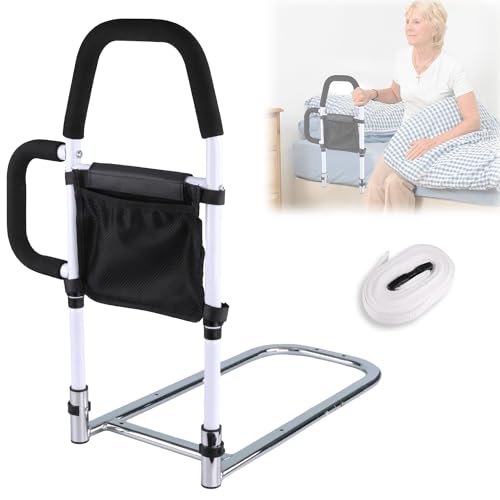 Icedeer Bed Rails for Elderly Adults Safety with Storage Pocket, Bed Assist Rail with Dual Grab Bars for Easily Getting in & Out of Bed, Bed Railings for Seniors Fit King, Queen, Full, Twin Bed