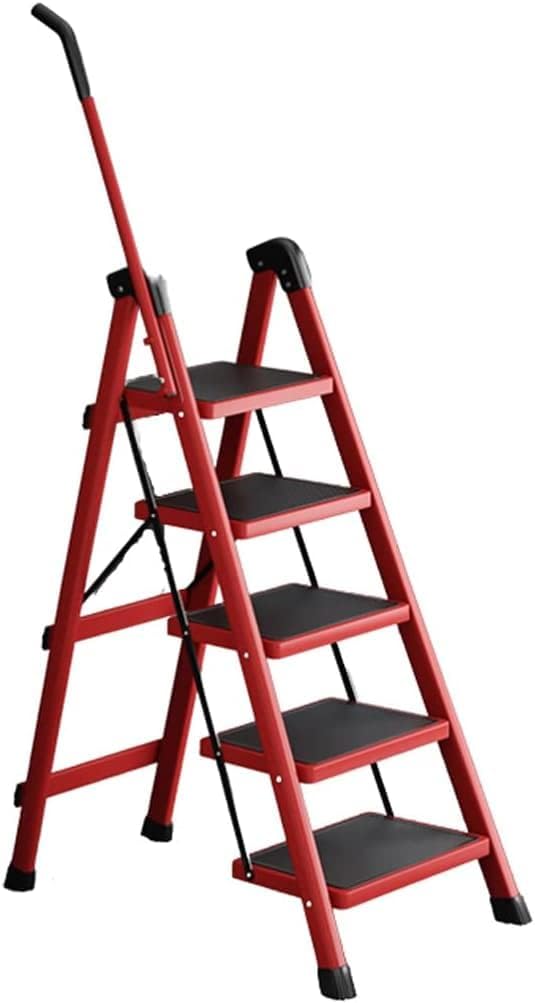 Telescoping Extension Ladder, Wide Pedal Folding Ladder 4 Step Ladder with Collapsible Telescoping Ladder Small Ladder Step Stool W/Wide Pedals Household Ladder (Color : Red, Size
