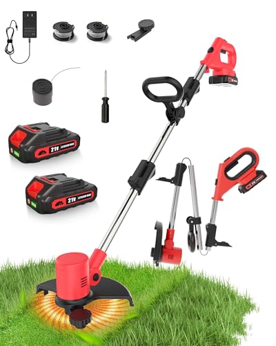 21V 2 in 1 Cordless String Tr21312321 Electric Weed Wacker Lightweight Weed Eater with 2 X 4Ah Batteries Grass Cutter Lawn Tool with 2 Line Spools for Garden Yard