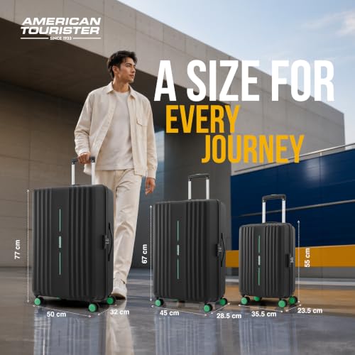 Image of American Tourister Cleva S | Cabin Trolley Bag (55 cm) | 360 8 Wheel Travel Luggage | 2 Compartments | Hard Luggage Polypropylene Suitcase | Mounted TSA Lock | 3 Years Warranty |Black & Aura Green
