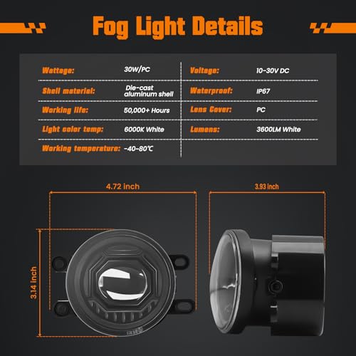 Image of Round LED Fog Lights Assembly for 2016-2023 Toyota Tacoma, 2014-2023 4Runner, 2014-2019 Tundra, 2007-2014 Camry, 2006-2012 RAV4, 2006-2013 Yaris, 2008-2013 Lexus IS-F, Front Bumper Driving Lamp