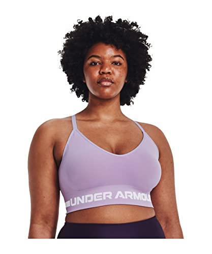Image of Under Armour Women's Seamless Low Long Bra, Octane (566) /Pink Note, X-Small