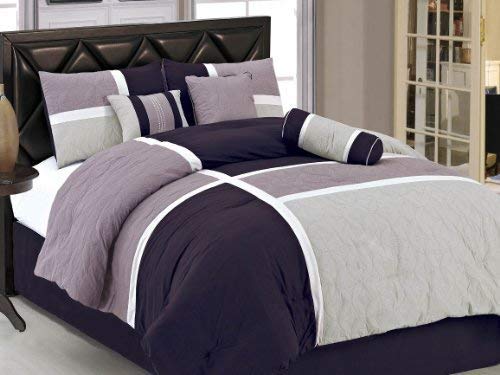 Chezmoi Collection 7-Piece Quilted Patchwork Comforter Set, Queen, Lavender Purple - Thumbnail 5