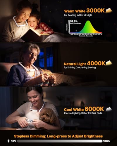 Image of Reading Light with Power Display & Timer: Bendable Book Light Eye Caring 3 Color Dimmable Neck Reading Light, Rechargeable 2000mAh Reading Lamp Knitting Crochet Accessories Sewing Craft Light