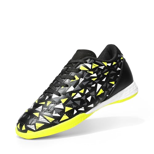 DREAM PAIRS Boys Girls Indoor Sneakers Lace Up Sport Athletic Casual IC Youth Futsal Football Soccer Shoes for Little/Big Kid 12 Little Kid Black/Neon/Green