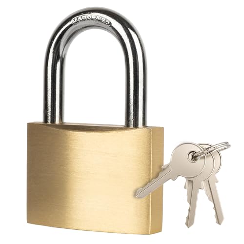 40mm Heavy Duty Brass Padlock with 3 Keys – Hardened Steel Shackle | Security for Sheds, Gates, Lockers & Toolboxes | Security Lock for Home, Office & Outdoor Use (40mm Brass Padlock)