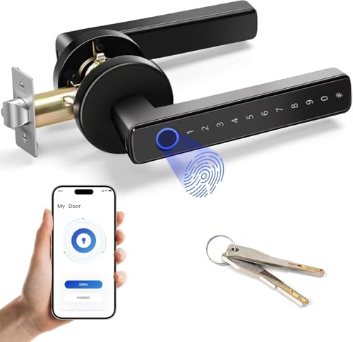 33% off - AILRINNI Smart Door Lock - 5 in 1 Fingerprint Door Lock,Zinc Alloy, with APP/IC Card/Passcode/Key/Fingerprint Biometrics Digital Door Lock, Single Side Smart Door Handle for Home, Bedroom, Hotel