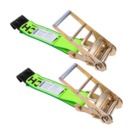 Mimanchi 4 inch Ratchet w/Flat Hook 2Pack Ratchet Tie Down Strap Fixed End for Flatbed Trailers & Trucks Cargo Straps Heavy Duty for Securing Heavy Equipment & Vehicles Replacement Short-End Straps