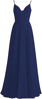 Vestido de dama de honor con cuello en V y tirantes delgados para mujer, largo sin mangas, de gasa, vestido formal para fi...