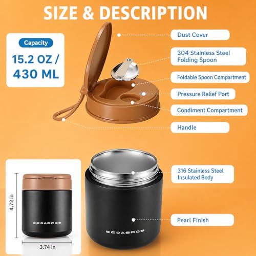 Image of Kids Thermo Food Jar for Hot Food, 15.2 oz Vacuum Insulated Hot & Cold Lunch Container with 316 Stainless Steel Interior, Wide Mouth Soup Jar for School (Capybaras Pink)