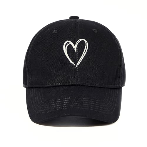 Black Baseball Cap Cute Baseball Caps for Women Men Trendy Trucker Heart Hat Ideal for Workout Golf Running