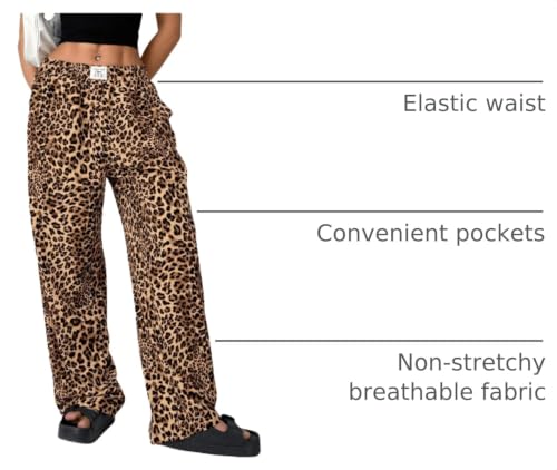 Image of RoseSeek Women's Letter Leopard Print Y2K Straight Elastic Waist Leg Pants | Cheetah Print, Straight, Baggy Loose Fit, Slant Pocket, Streetwear, Vintage, Graphic Trousers