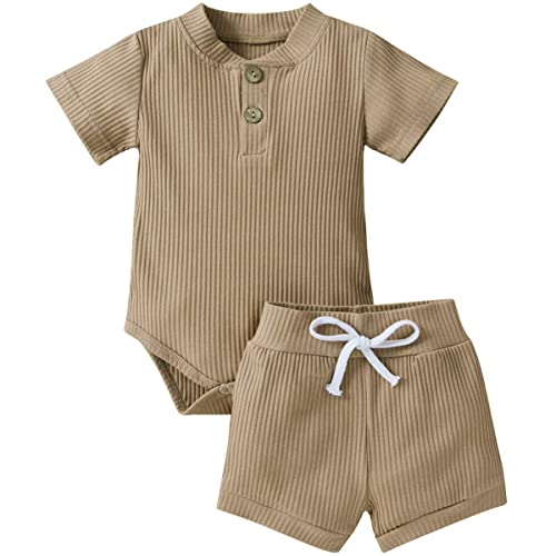 Image of HZYKOK Unisex Baby Clothes Toddler Pants Shorts Set Boy Girl 2Pcs Outfit Solid