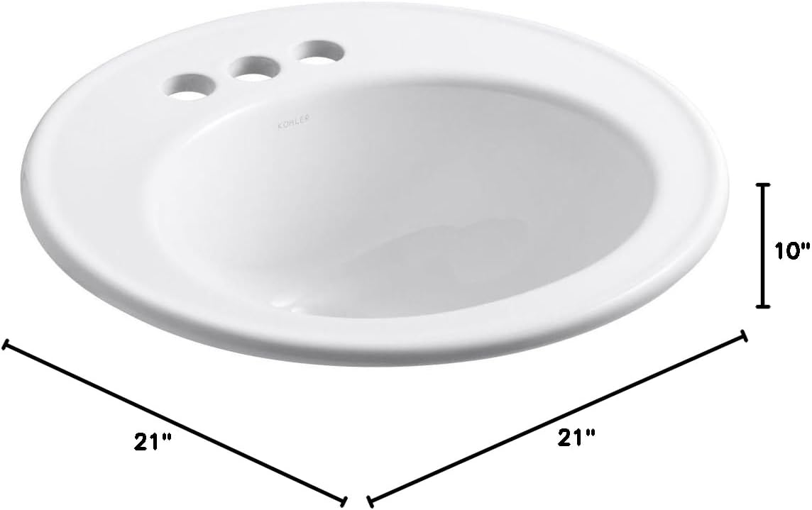 KOHLER K-2202-4-0 Brookline Self-Rimming Bathroom Sink, White, 1.25