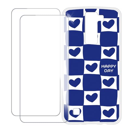 UOGNADGD Compatible with LG Escape 3 Case Colorful Custom Cover with 2 Pack Tempered Glass Screen Protectors - Shockproof Scratch-Resistant (Blue Heart)