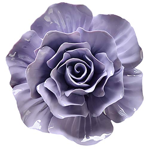 Alycaso Rose Ceramic Flower Wall Décor Artificial 3D Flower Wall Art For Living Room Home Hallway Bedroom Kitchen Farmhouse Bathroom Dining Room, Purple, 7.08 Inch #TOP13