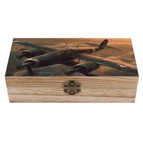 Caja de recuerdos de madera con tapa abatible. Caja organizadora de recuerdos de boda de madera hecha a mano. Estuche decorativo con forma de avión de la Segunda Guerra Mundial para guardar joyas, m