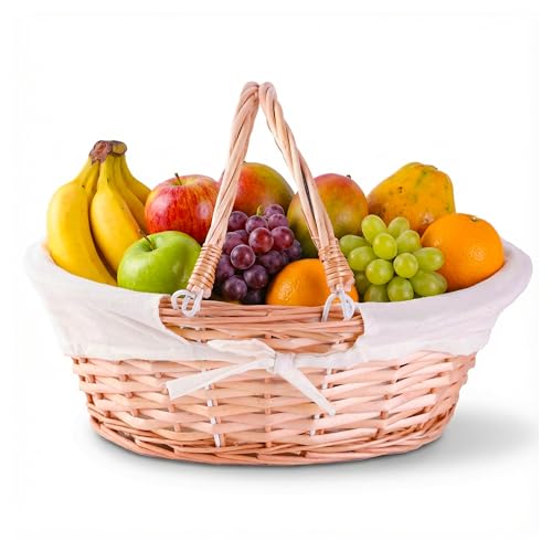 Vintiquewise Natural Wicker Picnic Basket with Handle Multi-Purpose Willow Basket for Garden and Home Decor Handcrafted Decorative Wicker Storage Basket for Gifts Food or Home Organization
