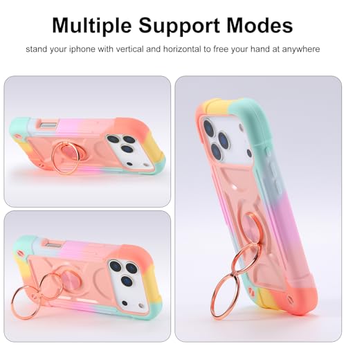 Image of MARKILL Compatible with iPhone with Built-in 360Rotating Ring Stand, Military Grade Drop Protection Full Body Rugged Heavy Duty Case Durable Cover (Rainbow Pink, iPhone 17 Pro Max)