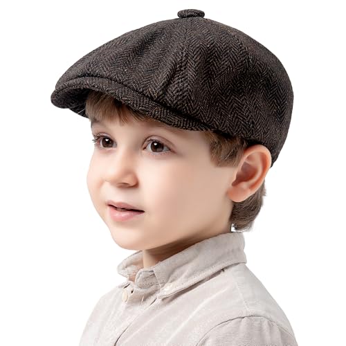 Jastore Kids Boys Vintage Newsboy Cap Tweed Flat Boys Vintage Beret Cabbie Hat Pageboy Caps