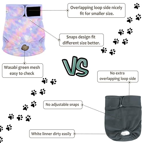 Image of 3 Pack Female Dog Diapers - Reusable Diapers for Doggie in Heat - Highly Absorbent Dog Diapers Female for Pet Incontinence with Adjustable Snaps (Tie Dye, S)
