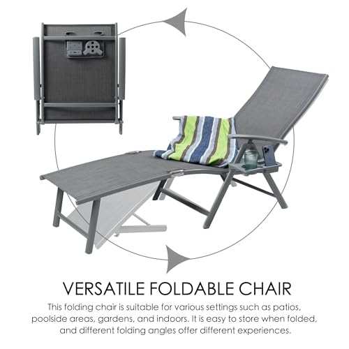 Kozyard Aluminum Outdoor Chaise Lounge Chair, Adjustable Reclining Patio Lounge with Drink Holder, Weather-Resistant Pool, Deck & Yard Recliner,Assemble-Free, Gray