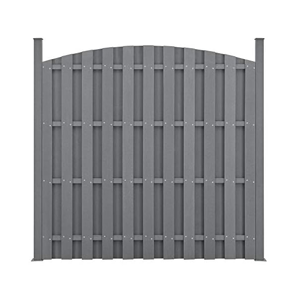 neu.holz WPC Gartenzaun mit Rundbogen und Pfosten 185x376cm Grau Sichtschutz Windschutz Lamellenzaun Zaun – Bild 4