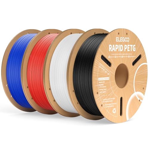 ELEGOO Rapid PETG 3D Filament Bundle 1.75mm Black/White/Blue/Red 4KG