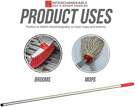 Colour Coded Mop and Broom Handle Replacement  120cm Long Aluminium Mop and Broom Handle Screw End, Interchangeable Handle That Fits Most Broom and Mop Head Mop Handle Only (Red)