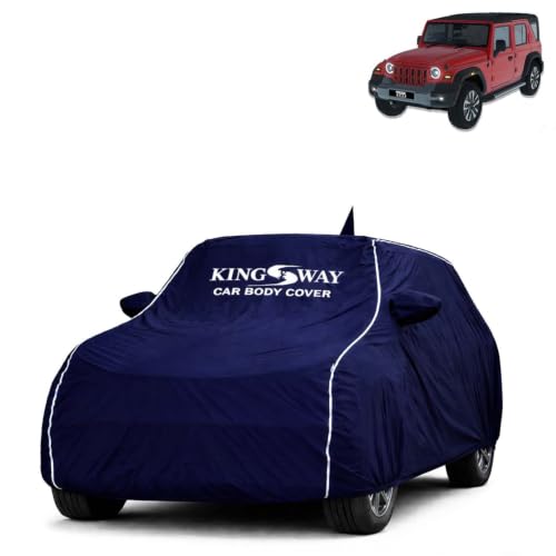Image of KINGSWAY Super Waterproof Car Cover Only with Mahindra Thar Roxx (Year 2024 Onwards - All Model) | Mirror and Antenna Pockets | All Weather Car Body Cover with Silver Piping | Blue