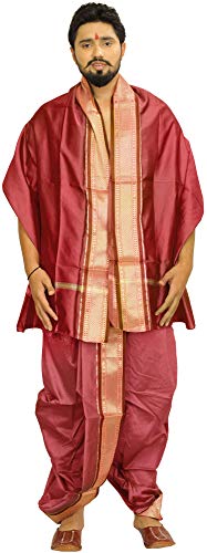 Ready to Wear Dhoti and Veshti Set with Woven Golden Border - Poly Silk product thumbnail 19
