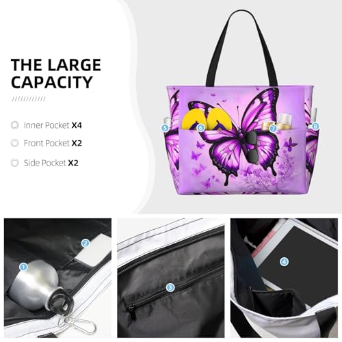 Purple Butterfly Large Capacity Waterproof Sandproof Multifunctional Beach Travel Camping Picnic Storage Bag3